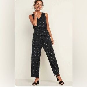 Old Navy Polkadot V-Neck Wide-leg Jumpsuit, large, criss-cross back w/ pockets